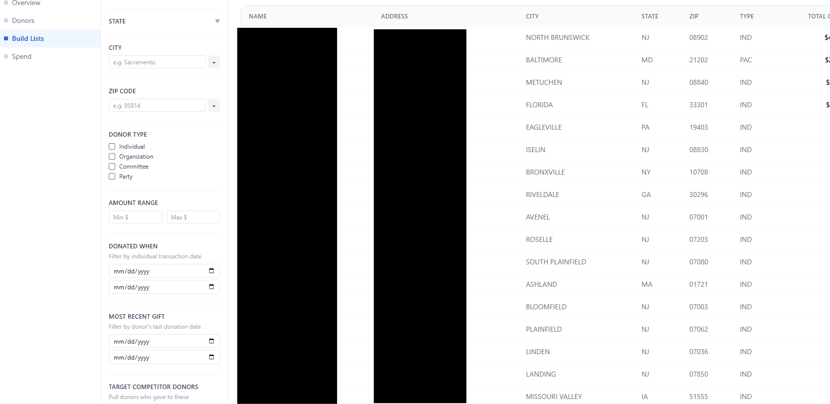 BallotBase donor list builder